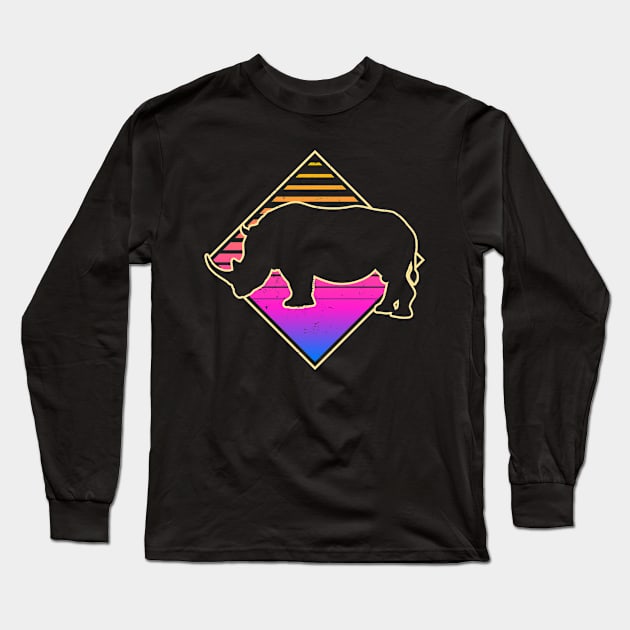 Retro Rhinoceros Long Sleeve T-Shirt by White Martian